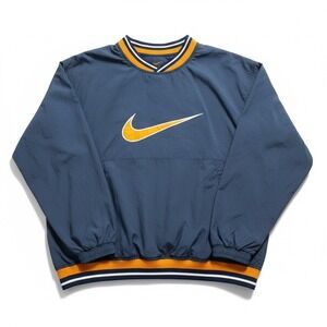 Y2K Nike Pullover Windbreaker Jacket Men's XL Navy Yellow V-Neck Swoosh Lined